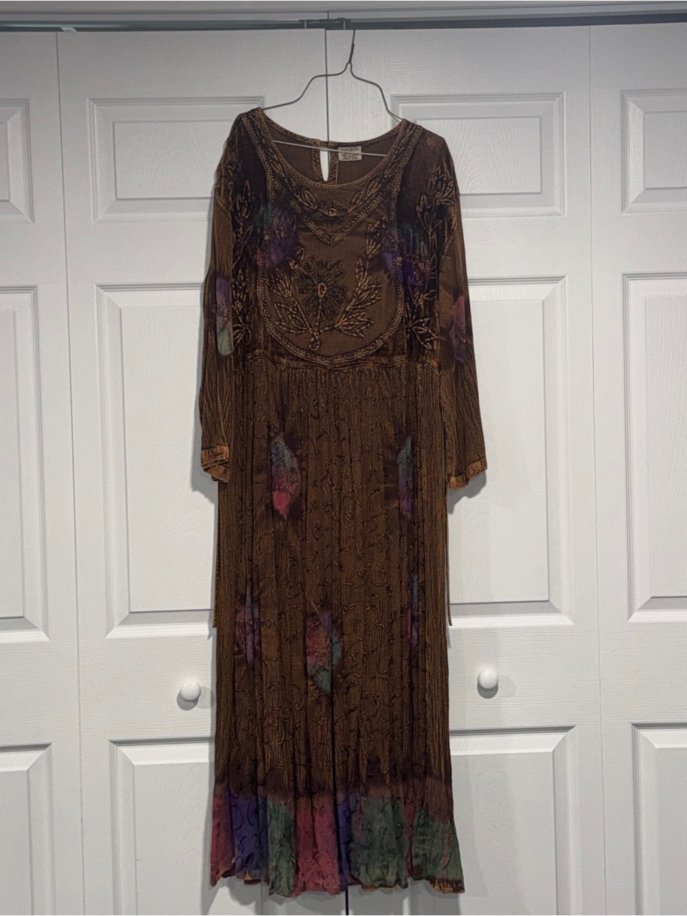Vintage 80s/90s Magic Embroidered Boho Rayon Maxi Dress • New with tags